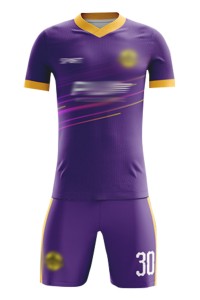 網上下單訂製比賽足球服 時尚設計紫色V領撞色袖足球服 足球服套裝中心 FJ030